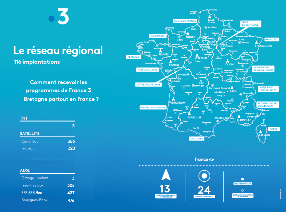 Carte implantation des régions et canaux de dif