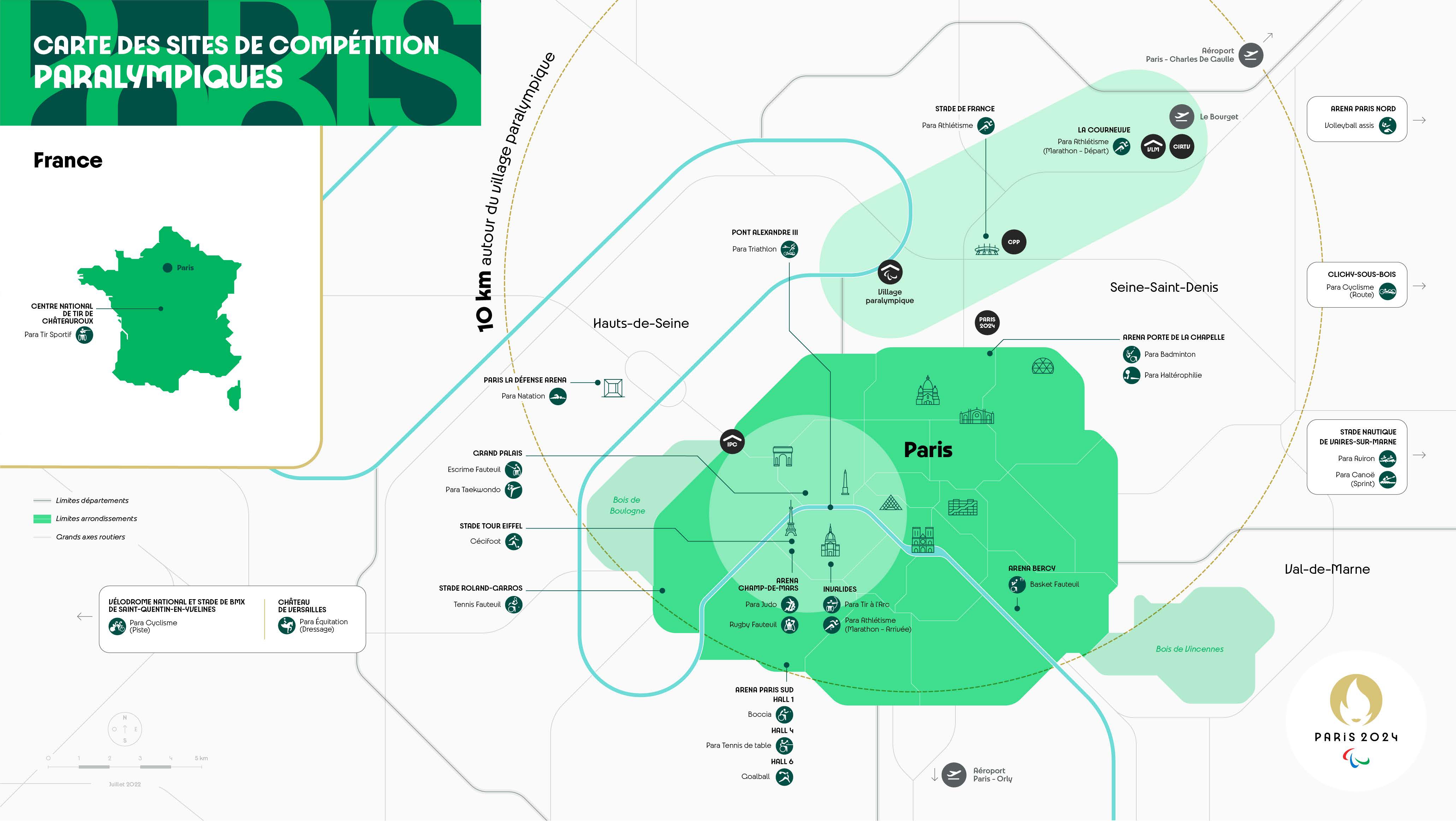 La carte des sites des jeux paralympiques 2024