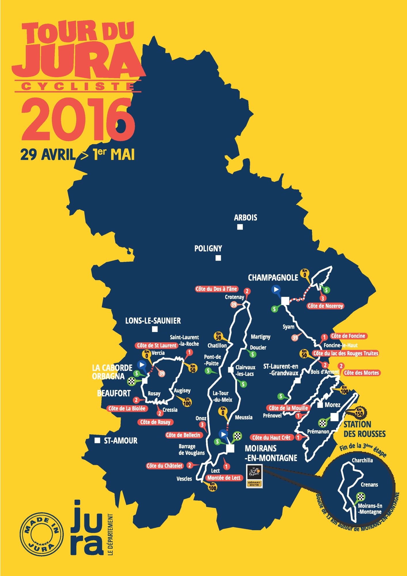 Carte tracé parcours Tour du Jura 2016