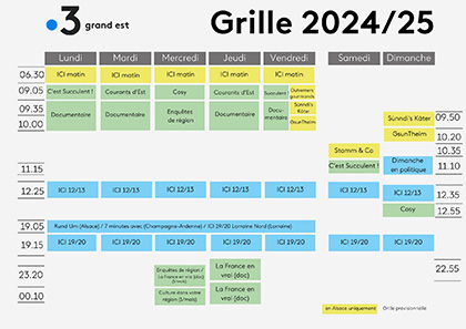 Grille des programmes France 3 Grand Est 2024/2025 pour impression et téléchargement