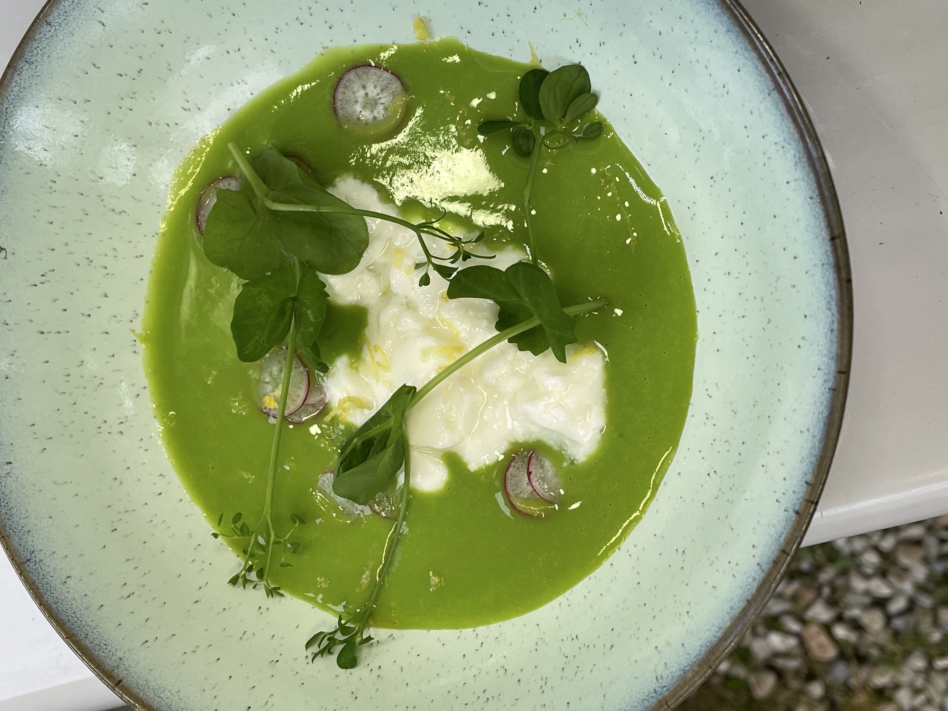 Cromesquis d'Escargot à la Menthe et coulis de Petit Pois