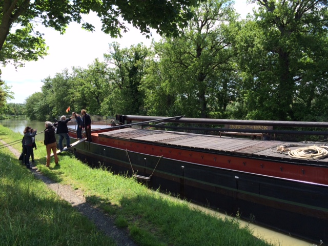 Equipe émission embarque sur la péniche /Canal du Midi