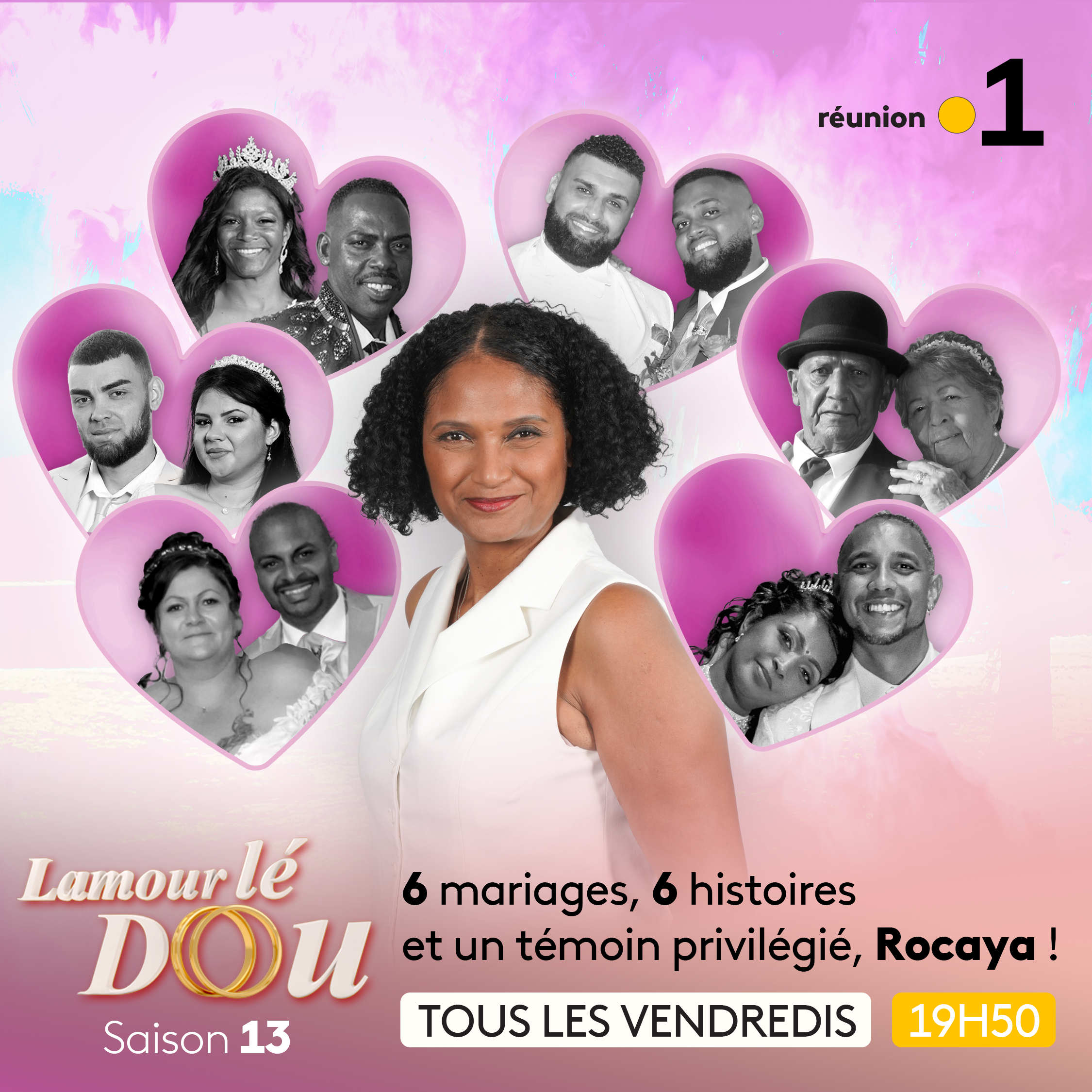 LAMOUR LÉ DOU SAISON 13 @reunion la 1ere : 6 mariages, 6 histoires et un témoin privilégié, Rocaya ! Lamour lé dou fait sa rentrée sur Réunion la 1ère. Rocaya signe son retour le vendredi 07 février 2025 dès 19.50 pour une nouvelle saison placée sous le signe de l’émotion. Mariage 1 : Johanne & Johan Quand Johan rencontre Johanne leur histoire d’amour prend immédiatement une tournure passionnée. 