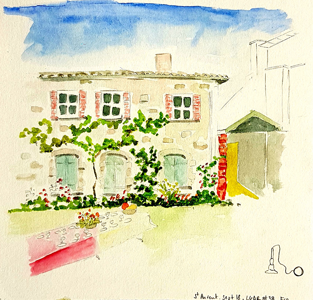 Aquarelle d'une ferme à Saint-Auvent