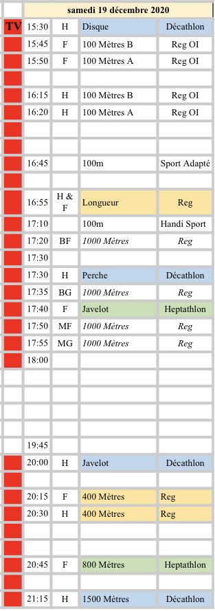 LES ÉPREUVES SAMEDI19 DEC