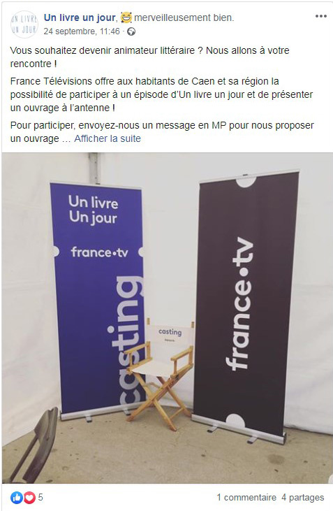 Post Facebook Un livre un jour