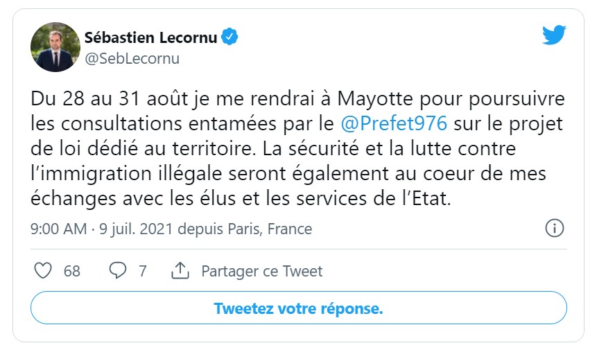 Annonce visite du Ministre Sebastien Lecornu à Mayotte