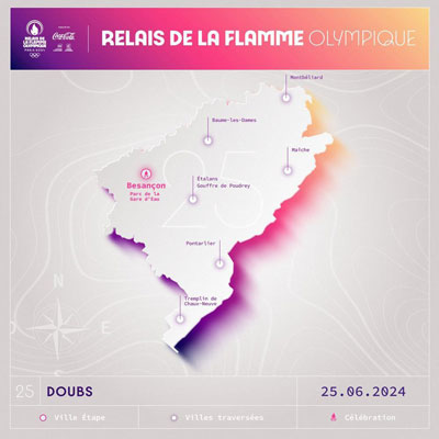 carte du parcours de la flamme olympique dans le Doubs