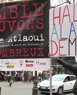 Serge, condamné à mort - Affichage de lutte pour sa libération Affichage de lutte contre la condamnation de Serge Atlaoui