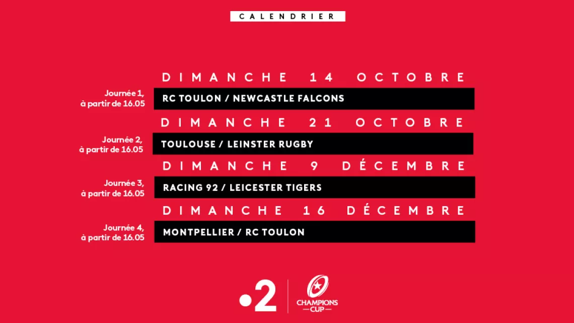 Calendrier Champions Cup volet 2 
