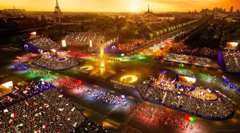 Une vue de ce que sera la parade des athlètes lors de la cérémonie d'ouverture des Jeux paralympiques de Paris en 2024, sur la place de la Concorde.