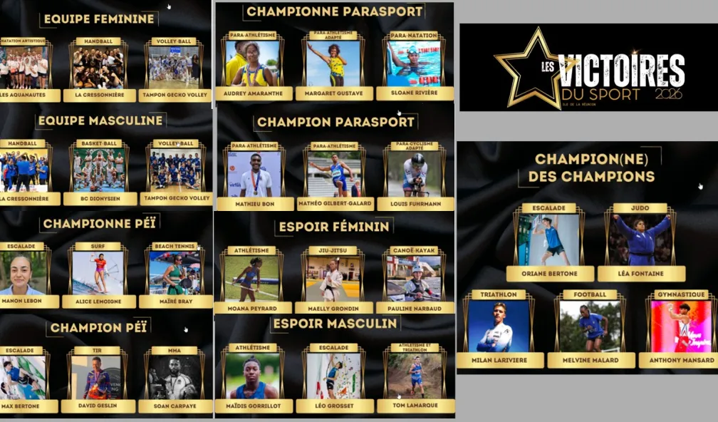 🏆 LES NOMINÉS 2026 : NEUF CATÉGORIES À L'HONNEUR Plusieurs catégories viennent distinguer les performances, les parcours et les personnalités qui ont marqué l’année sportive, avec un palmarès établi sur la période du 1er août 2025 au 31 juillet 2026 