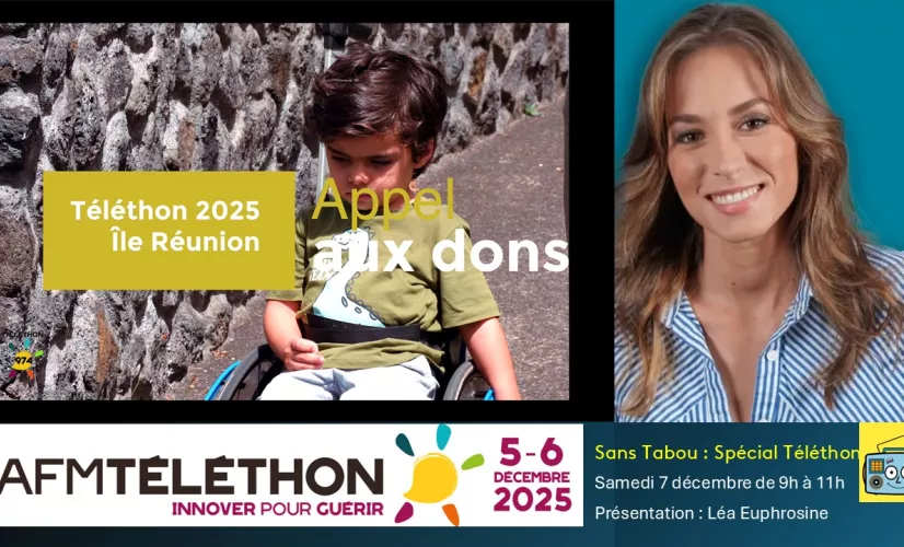 La 39 e édition du Téléthon qui aura lieu les 5 et 6 décembre 2025, est placée sous le signe ! ENSEMBLE FAISONS BOUGER LES LIGNES NOU LARG PAS ! Le Téléthon peut tout changer. Partenaire historique, Réunion la 1ère mobilise ses médias, Radio, Télé et internet, pour donner au Téléthon le plus large écho possible tout en privilégiant les témoignages des chercheurs, malades, parents, accompagnants et des bénévoles.