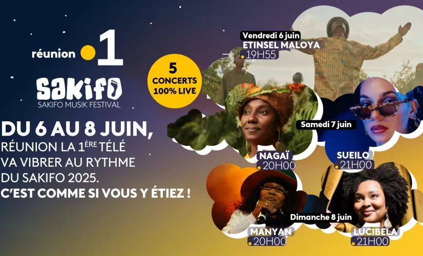 Sakifo Musik Festival du 6 au 8 juin 2025 @Reunionla1ere Réunion la 1ère, votre plus grande salle de spectacle ! Sakifo Musik Festival. Du 6 au 8 juin, La Réunion va vibrer au rythme du Sakifo sur Réunion la 1ère  3 nuits au cœur du festival  5 concerts en live  Interviews exclusives